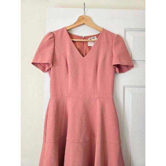 Gal Meets Glam Kate Pink Fit & Flare Short Sleeve Dress W pockets US Sz 0 - Picture 4 of 12